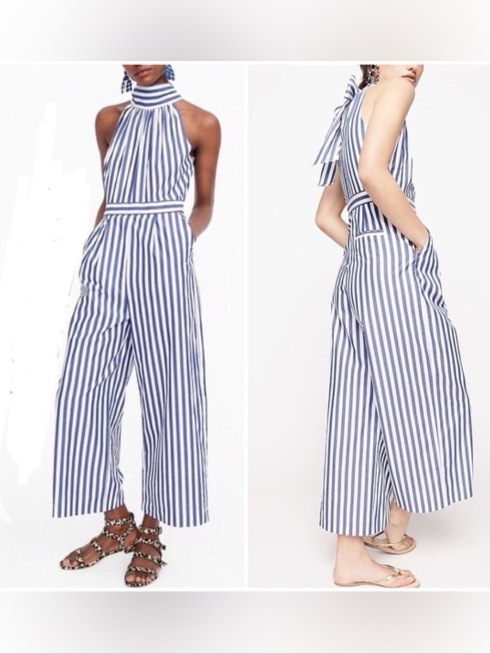J. CREW Blue and White Stripes Halter Jumpsuit Size 10
